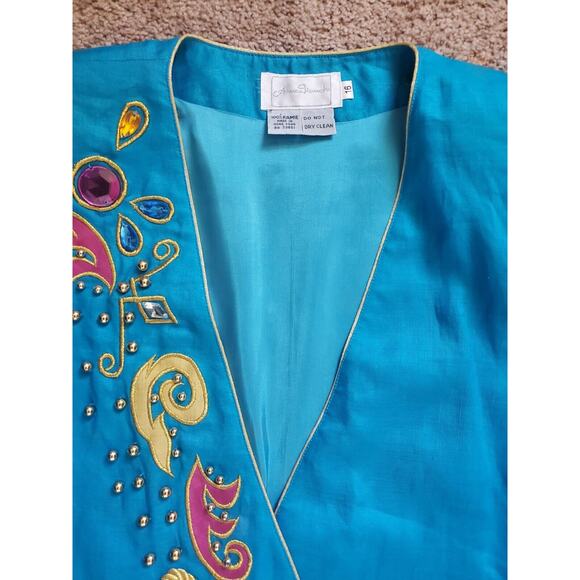 Vintage Anne French Aqua Beaded Jewels Skirt Set Deadstock NWT, Plus Size 16 - Picture 3 of 13